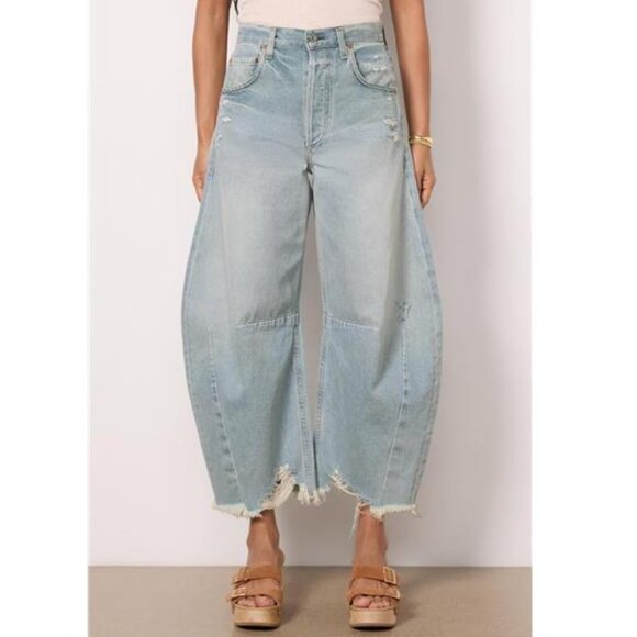 Denim - Light Distressed Wide Leg Baggy Barrel Jeans High Waist Y2K Grunge Streetwear